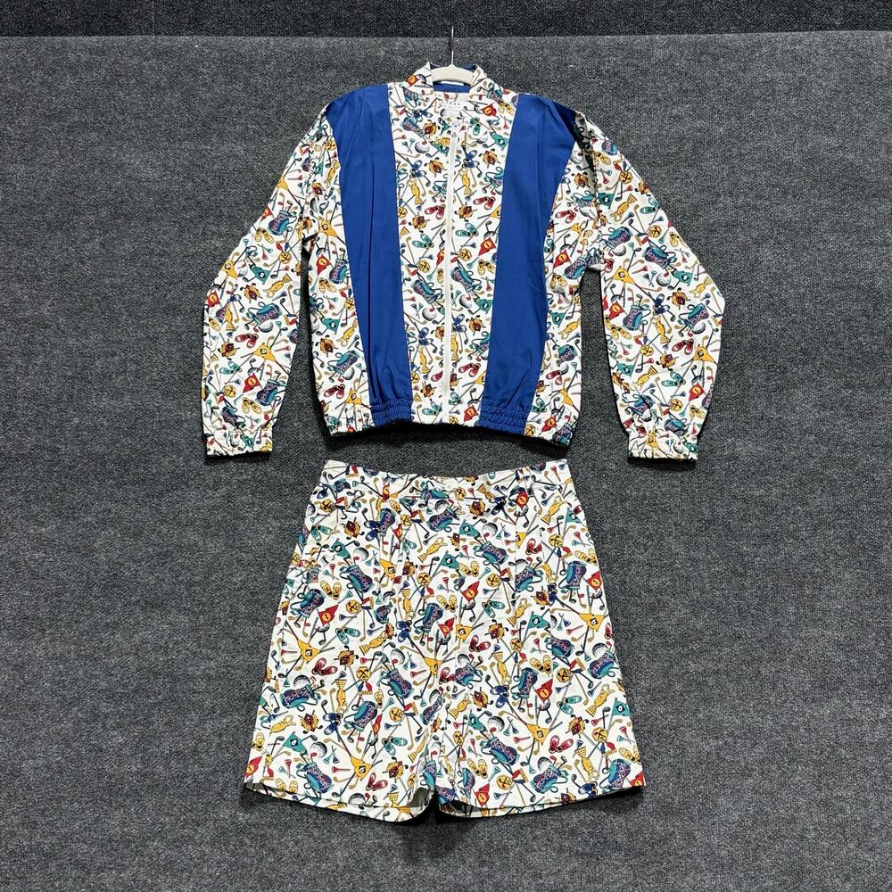 Vintage La Mode Sweatsuit Set Womens Medium Multicolor Golf Jacket Shorts USA